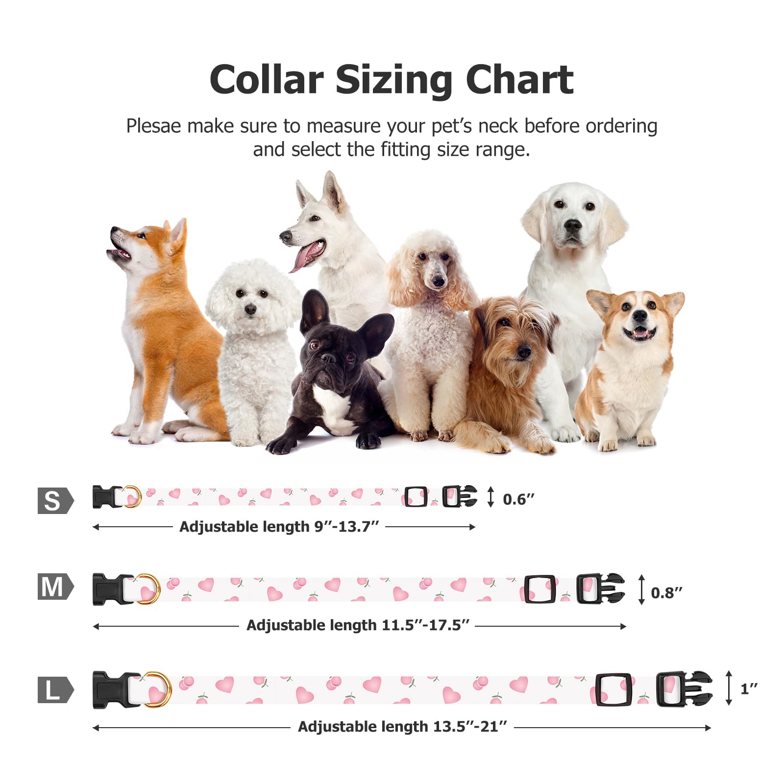 Cotton Handmade Dog Collar Cute And Distinctive Patterns White And Pink Love Heart With Pendant For Girl Boy Dogs Collars M